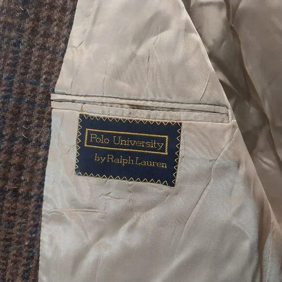 VTG Polo University Ralph Lauren Blazer 38 R Brown Plaid Scottish Tweed Blazer.